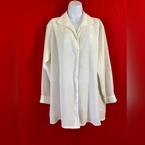"Kathie Lee White Crinkle Gauze Button Down Shirt Blouse Long Sleeve Size 16W